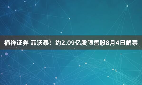 桶祥证券 菲沃泰：约2.09亿股限售股8月4日解禁